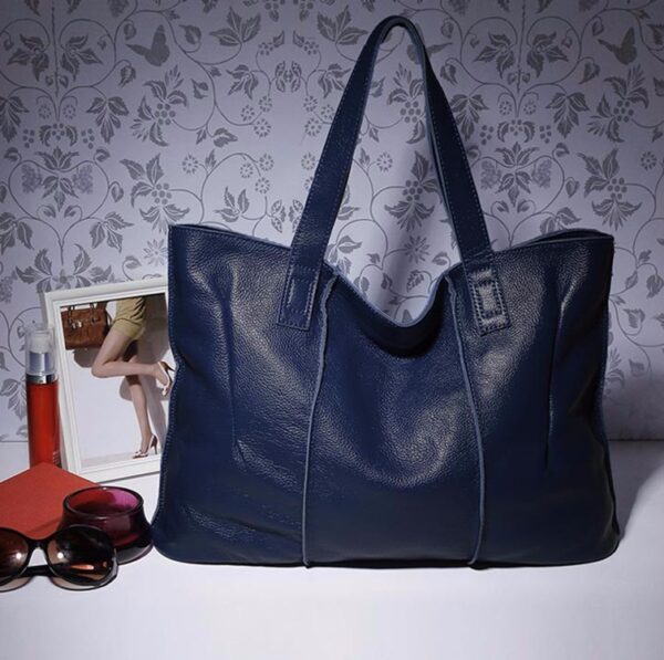genuine leather navy tote sleeve bag