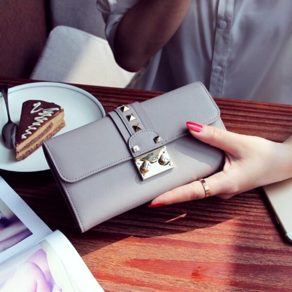 Premium Genuine Leather Studded Slim Wallet 1 genuine leather studded rivet gray wallet