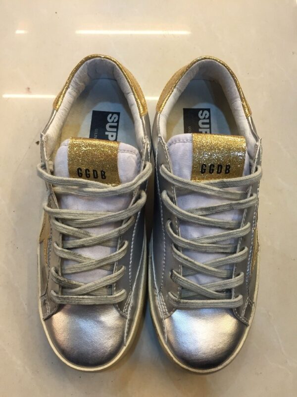 genuine shiny leather gold glittery silver color sneaker