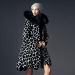 Zebra Giraffe Print Fur-Trim Parka Coat