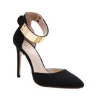 Elegant Gold Ankle Strap Vegan Suede Stiletto Heels