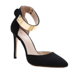 Elegant Gold Ankle Strap Vegan Suede Stiletto Heels