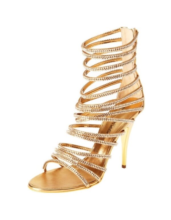 gold color crystal rhinestone women high heel sandals