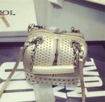 Studded Double Strap Genuine Leather Shoulder Bag