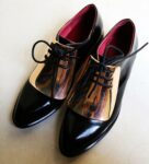 Black Metal-Embellished Patent Oxford Shoes