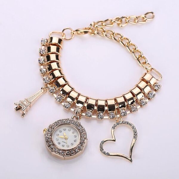 Artificial Diamond Elegant Bracelet Watch 1 gold color rhinestone embellished bracelet watch