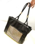 Edgy Gold Studded Black Leather Shoulder Bag