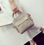 Elegant Gold Handle Vegan Leather Shoulder Bag