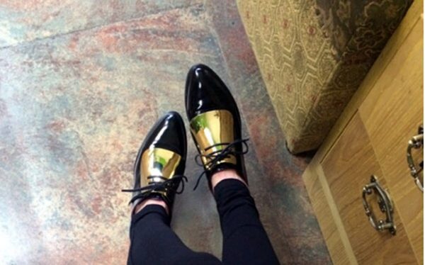 Black Metal-Embellished Patent Oxford Shoes 2 gold metal detail lace up black oxford