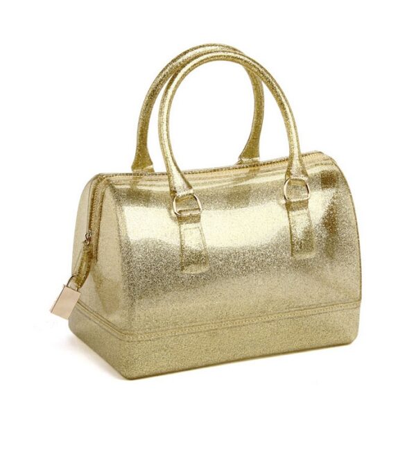 gold metal zip up pvc silicone bag