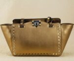 Rock-chic Studded Trapeze Genuine Leather Arm Bag