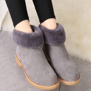 gray furred suede short boot