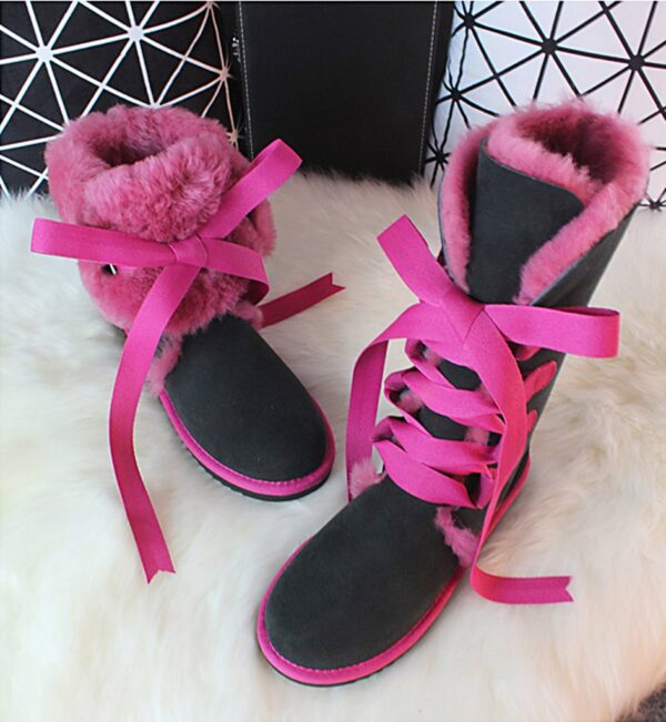 Cozy Luxe Suede Warm Fur Lined Lace Up Snow Boots 6 gray furred ugg snow boot