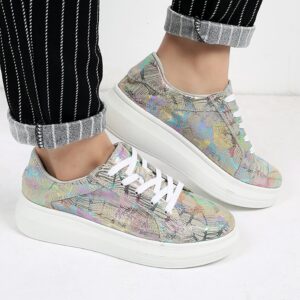 Glossy Hologram Glow Platform Lace-Up Sneakers