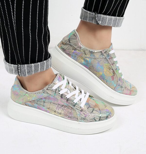 gray high sole patterned shoes