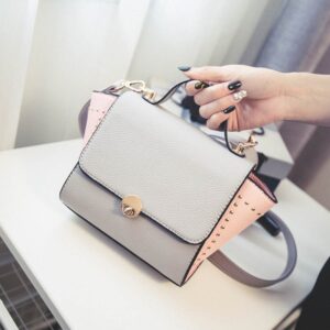 Retro Studded Two-Tone Trapeze Vegan Leather Bag