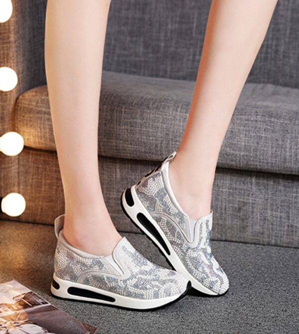 Sparkling Rhinestone Hidden Heel Mesh Sport Shoes 1 gray rhinestone and pearled women hidden increasing height heel shoes