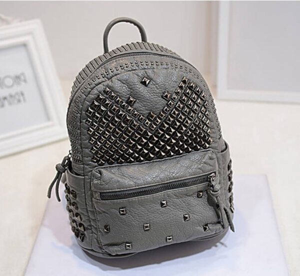 Trendy Studded Vegan Leather Backpack 2 gray studded rivet leather backpack rucksack