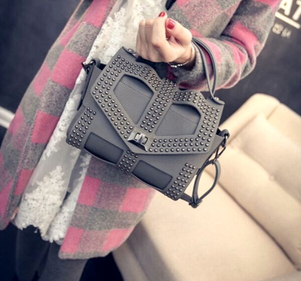 gray studded rivet leather sleeve bag