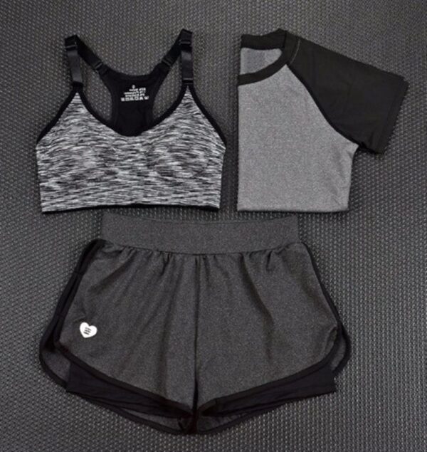 gray triple set women fitness outfit