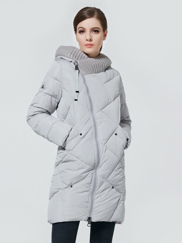 Cozy Knit Collar Hooded Long Parka Coat 2 gray woven detail hooded parka