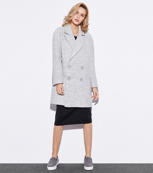 gray wrap collar buttoned coat