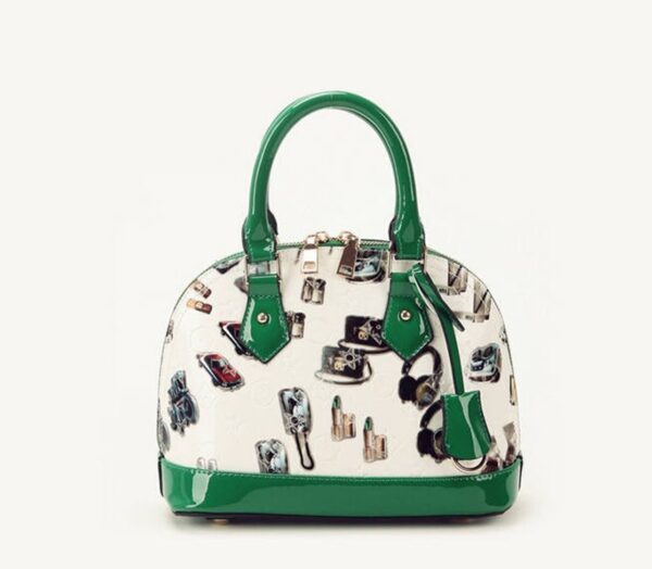 green cartoon printed patent bag