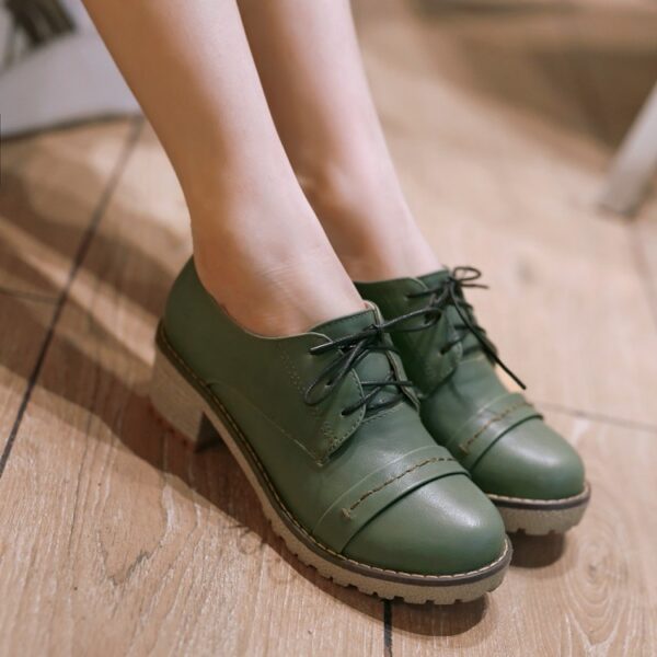 green color lace up leather oxford