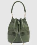 Boho Romantic Laser Cut Ruched Vegan Leather Bucket Bag