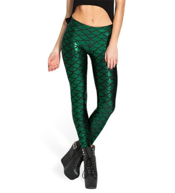 Shiny Fish Scale High Gloss Sports Leggings 3 green shiny sport women leggings