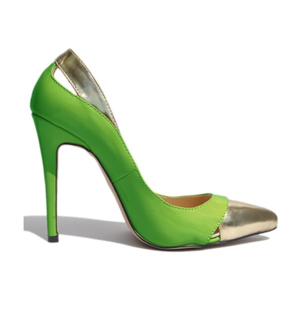 Glamorous Metallic Bronze Toe Vegan Patent Stiletto 10 green stiletto