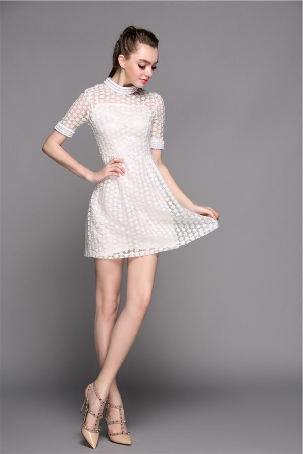 Romantic Lace Floral Chiffon Midi Dress 1 half sleeved floral embroidered lace dress