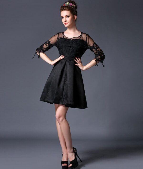 Elegant Half-Sleeve Lace Pleated Cotton Dress 1 half sleeved pleated lace dress