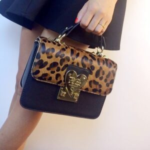 Vibrant Red & Leopard Mini Bag with Gold Heart Detail