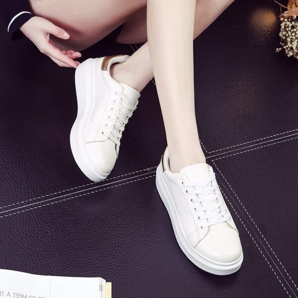 high platform women golden white sport shoes