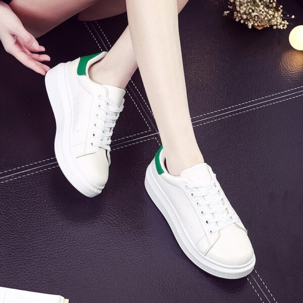 high platform women green white sport shoes