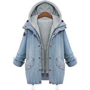 Ice Blue Detachable Hood Denim Jacket Vest