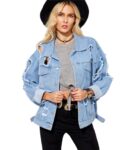 Street Style Distressed Ice Blue Boyfriend Denim Jacket