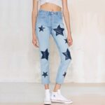Star Printed High-Waist Ice Blue Jeans