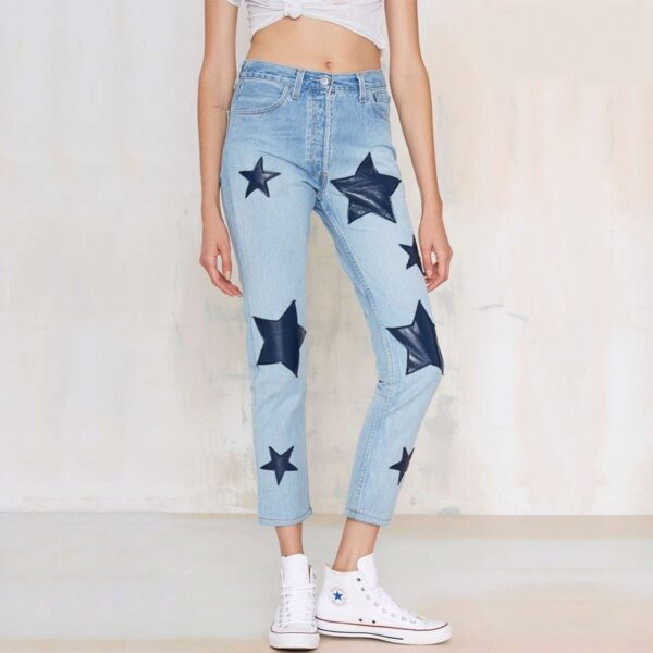 ice blue color high waist jeans denim pants