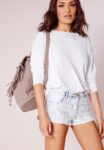 Romantic Lace-Front Ice Blue Mini Denim Shorts