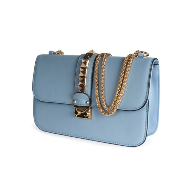 Studded Chain Detail Vegan Leather Clutch Bag 3 ice blue stud riveted detail chained bag
