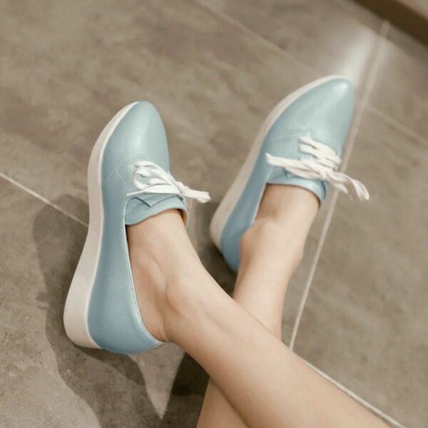 ice blue women hidden increasing height heel lace up leather shoes