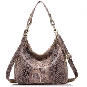 khaki snake patterned leather shoulder bag