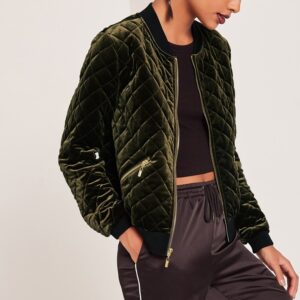 khaki velvet short bomber jacket