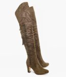 Elegant Knee High Suede Lace Up Heeled Boots