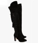 Elegant Knee High Suede Lace Up Heeled Boots