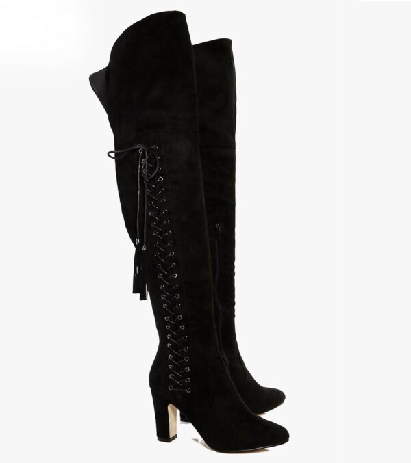 knee high black suede women high heel boot