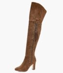 Elegant Knee High Suede Lace Up Heeled Boots