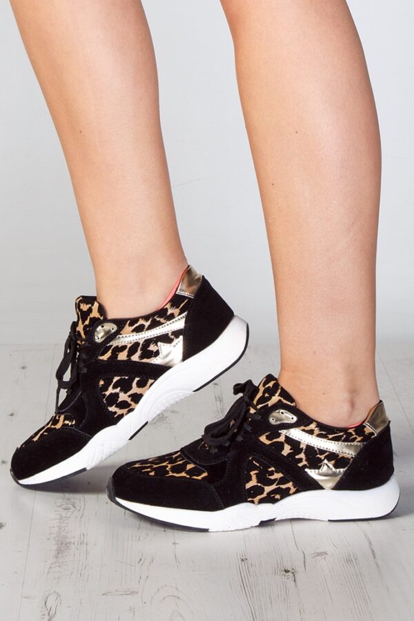 leopard patterned suede shiny sport shoes